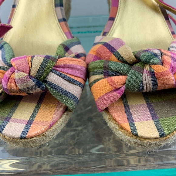 J Crew Italy Plaid Slingback Open Toe Wedge Heel 8 - Picture 5 of 8